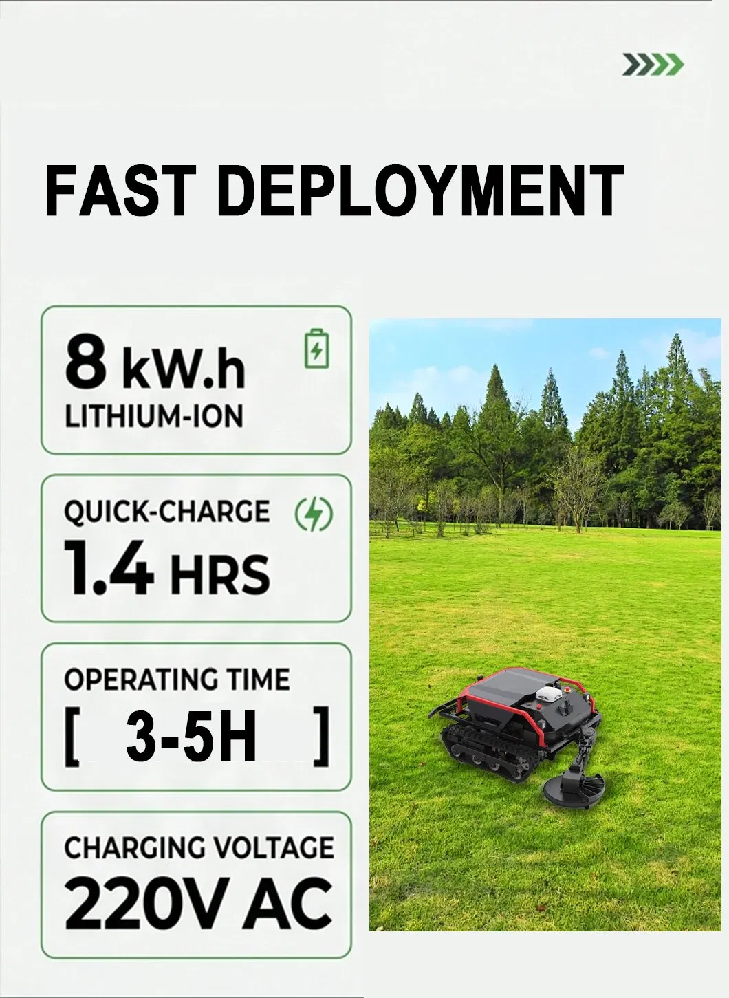 Cortac&eacute;sped teledirigido de 220V con orugas de caucho para todo terreno