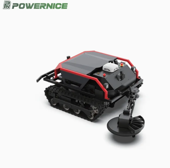 Cortacésped teledirigido de 220V con orugas de caucho para todo terreno