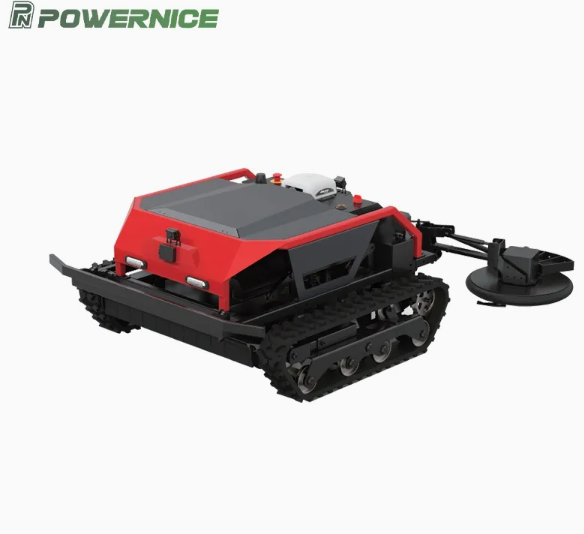 Cortacésped teledirigido de 220V con orugas de caucho para todo terreno